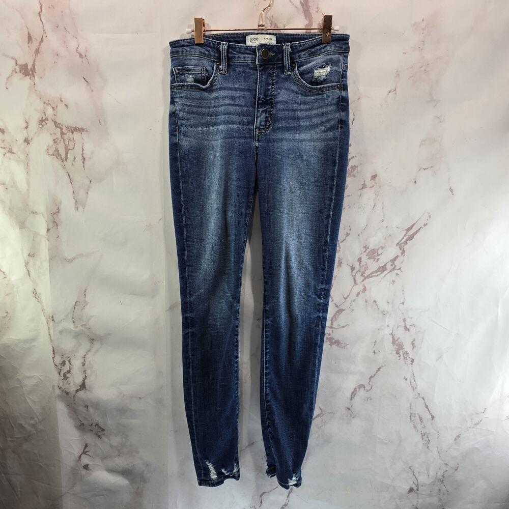 BKE Jeans Women 26 Crop Parker High Rise Skinny Denim Dark Wash Frayed Chewed